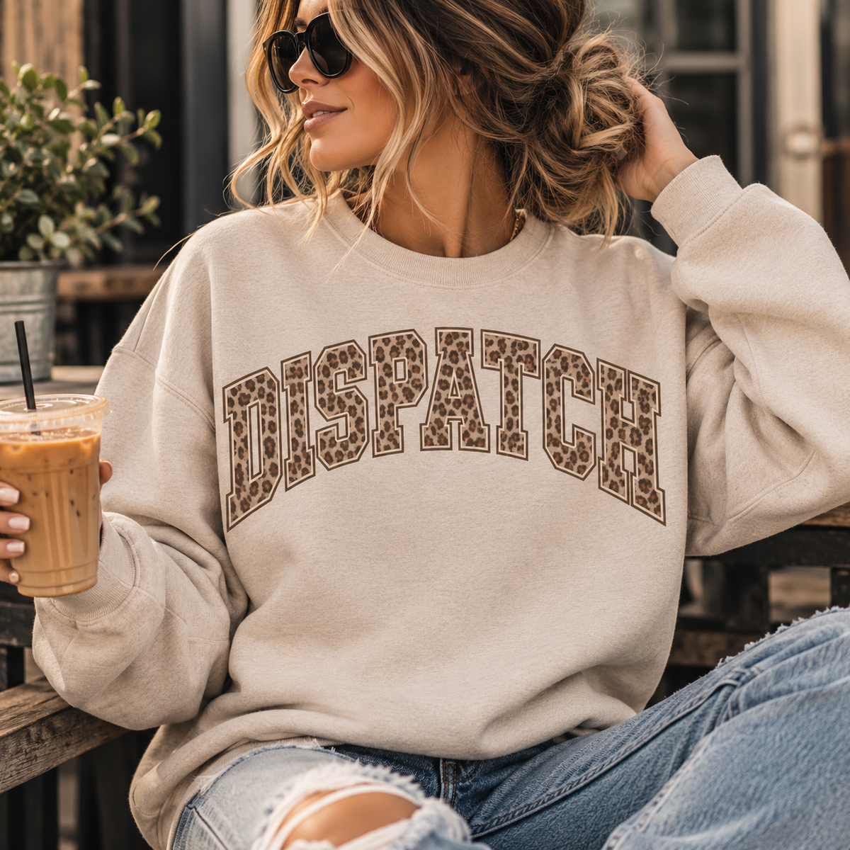 Leopard Dispatch crewneck lifestyle mockup